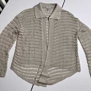 Lulus Ivory Cardigan Sweater Polo Collar Crochet Knit NEW Size Small